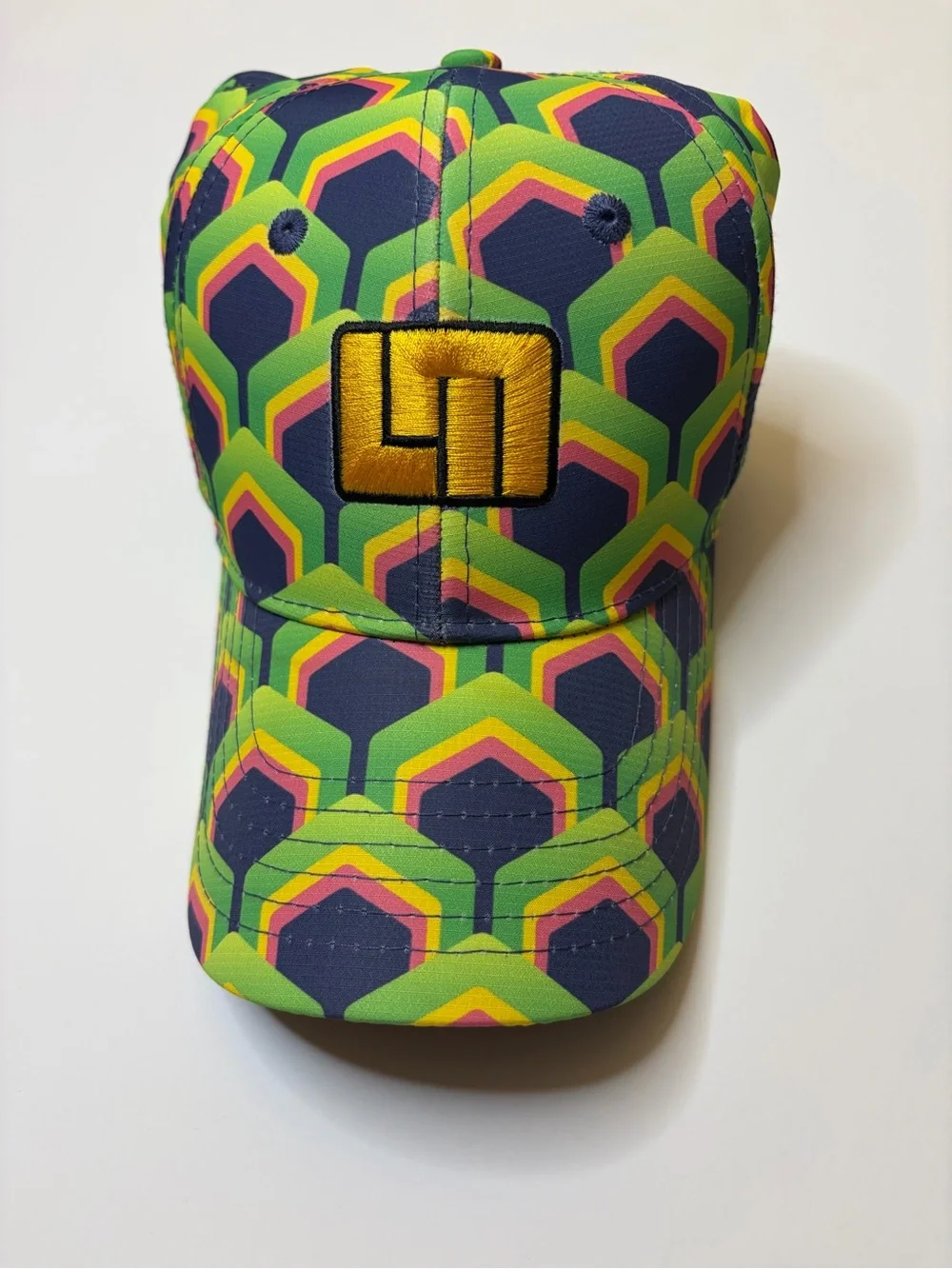 Loudmouth Golf Retro Geometric Print Hat Green Gold Logo OSFA